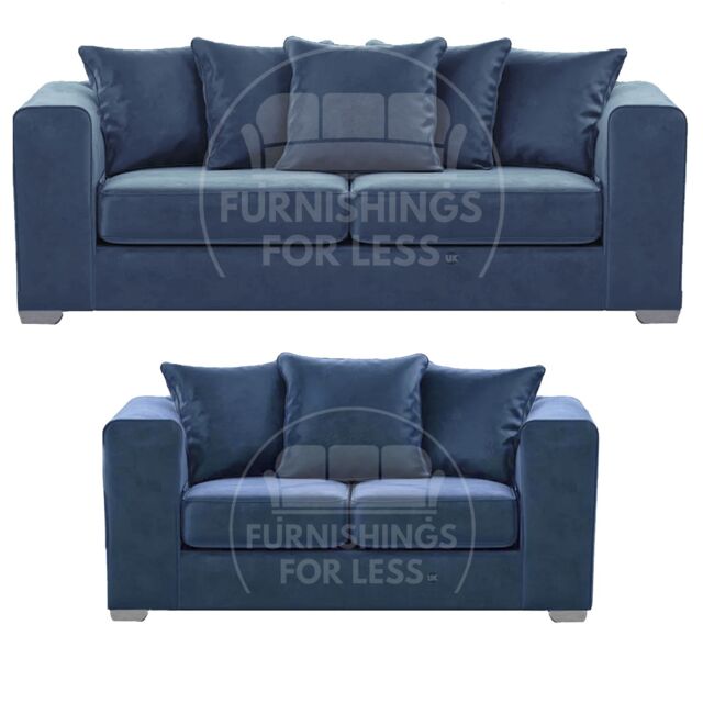 Furnishings For Less UK Ella Boxed Arm Plush Velvet Fabric Sofa Set 3 & 2 Seater sofa Red in Blue - image 1