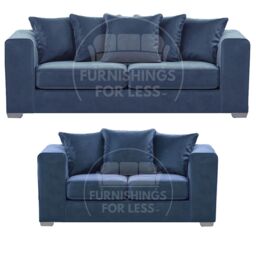 Furnishings For Less UK Ella Boxed Arm Plush Velvet Fabric Sofa Set 3 & 2 Seater sofa Red in Blue