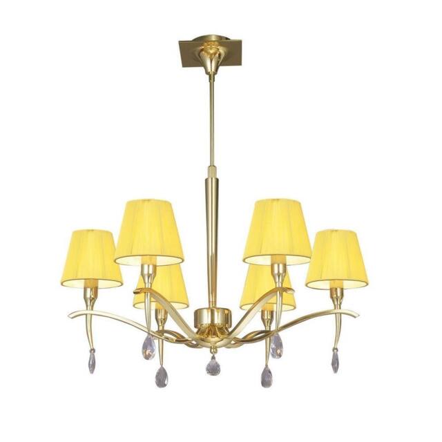 Netlighting Siena Pendant Round 6 Light E14 Brass Amber Cream Shades & Crystal in Yellow - image 1