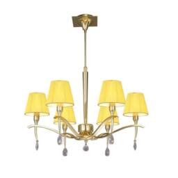 Netlighting Siena Pendant Round 6 Light E14 Brass Amber Cream Shades & Crystal in Yellow