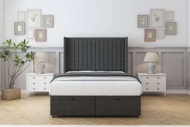 "Comfort Beds Chester Dumfries Ottoman Bed Set With 54"" Wingback Headboard in Dark Grey - Size: King" - image 1