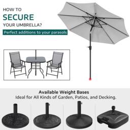 Living and Home 3m Large Solar Powered LED Patio Umbrella for Outdoor Garden in Grey - thumbnail 7