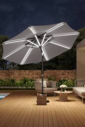 Living and Home 3m Large Solar Powered LED Patio Umbrella for Outdoor Garden in Grey - thumbnail 1