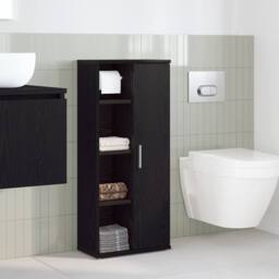 Berkfield Home Bathroom Cabinet with Roll Holder Black 39x22x90 cm - Size: 39 x 22 x 90 cm - thumbnail 3