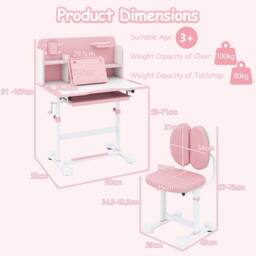 Gymax Tilting Study Desk & Chair Set For 3+ Years Old Height-Adjustable in Pink - thumbnail 7
