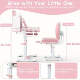 Gymax Tilting Study Desk & Chair Set For 3+ Years Old Height-Adjustable in Pink - thumbnail 2
