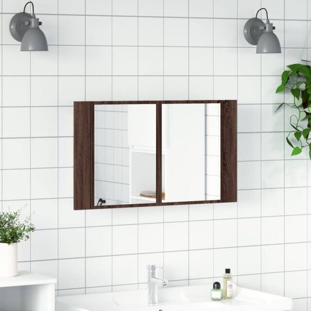 Berkfield Home LED Bathroom Mirror Cabinet Brown Oak 80x12x45 cm Acrylic - Size: 80 x 12 x 45 cm - image 1
