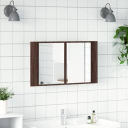 Berkfield Home LED Bathroom Mirror Cabinet Brown Oak 80x12x45 cm Acrylic - Size: 80 x 12 x 45 cm - thumbnail 1