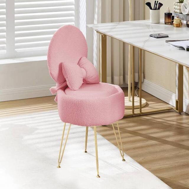 London Boutique Vanity Stool w/ Storage & Folding Back Makeup Stool Comfy Accent Chair in Pink - image 1