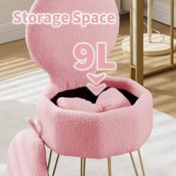 London Boutique Vanity Stool w/ Storage & Folding Back Makeup Stool Comfy Accent Chair in Pink - thumbnail 3