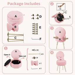 London Boutique Vanity Stool w/ Storage & Folding Back Makeup Stool Comfy Accent Chair in Pink - thumbnail 8