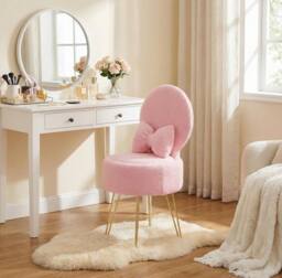 London Boutique Vanity Stool w/ Storage & Folding Back Makeup Stool Comfy Accent Chair in Pink - thumbnail 6