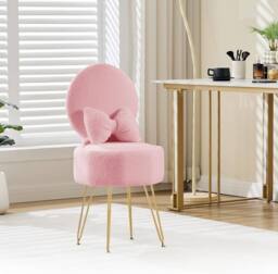 London Boutique Vanity Stool w/ Storage & Folding Back Makeup Stool Comfy Accent Chair in Pink - thumbnail 7