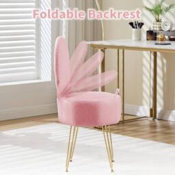 London Boutique Vanity Stool w/ Storage & Folding Back Makeup Stool Comfy Accent Chair in Pink - thumbnail 4