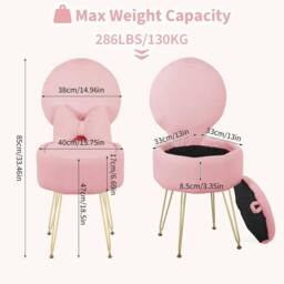 London Boutique Vanity Stool w/ Storage & Folding Back Makeup Stool Comfy Accent Chair in Pink - thumbnail 2