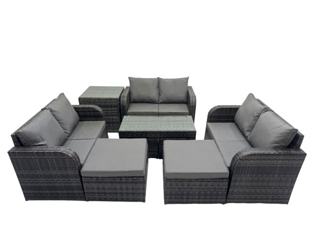 Fimous Garden Outdoor Furniture Set with Side Table 2 Big Footstools in Dark Grey - image 1