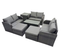 Fimous Garden Outdoor Furniture Set with Side Table 2 Big Footstools in Dark Grey - thumbnail 2