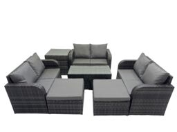 Fimous Garden Outdoor Furniture Set with Side Table 2 Big Footstools in Dark Grey - thumbnail 1
