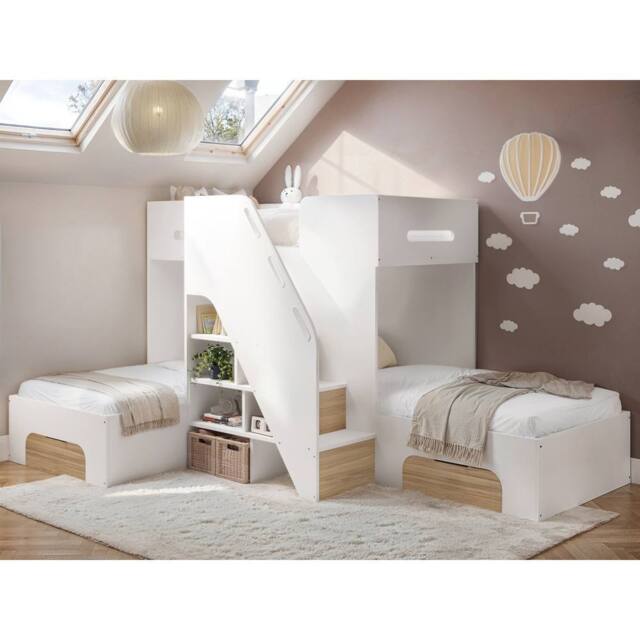 Flair Mason Staircase Triple Sleeper Bed with Storage in Light Oak - Size: Single - image 1