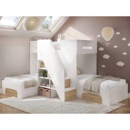 Flair Mason Staircase Triple Sleeper Bed with Storage in Light Oak - Size: Single - thumbnail 1