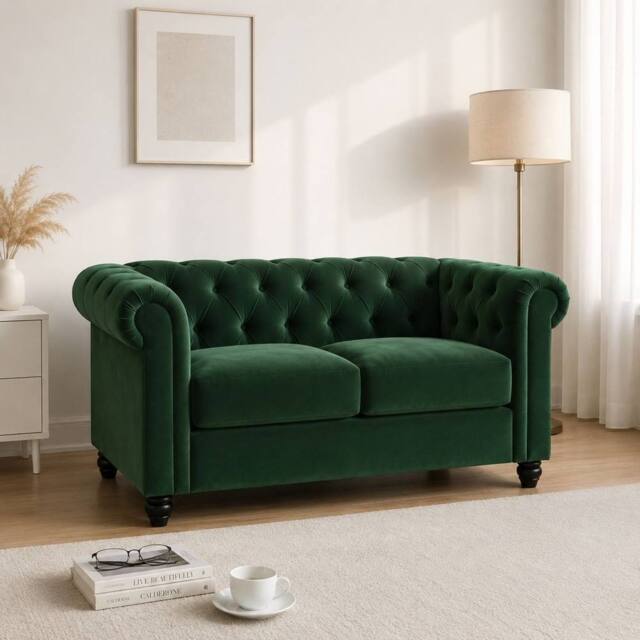 Sofaya Hampton 2 Seater Chesterfield Sofa Velvet Cushion Couch in Green - image 1