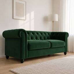 Sofaya Hampton 2 Seater Chesterfield Sofa Velvet Cushion Couch in Green - thumbnail 2