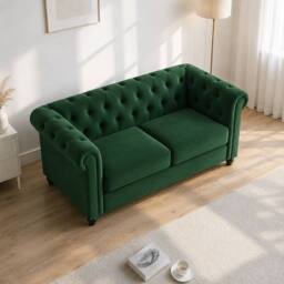 Sofaya Hampton 2 Seater Chesterfield Sofa Velvet Cushion Couch in Green - thumbnail 3