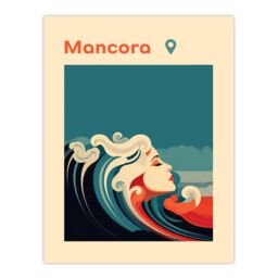 "Artery8 Wall Art Print The Seaside Calls Mancora Beach Peru Modern Woman of the Waves Sea Siren Ocean Poster in Blue - Size: W18"" x H24""" - thumbnail 1
