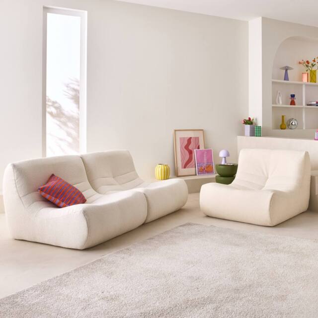 sweeek Modular Scandinavian Armchair In Textured Boucle Fabric in White - image 1