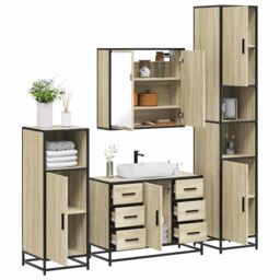 Berkfield Home 4¬†Piece Bathroom Furniture Set¬†Sonoma Oak Engineered Wood in Brown - thumbnail 1