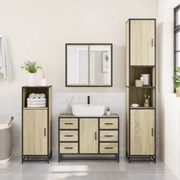 Berkfield Home 4¬†Piece Bathroom Furniture Set¬†Sonoma Oak Engineered Wood in Brown - thumbnail 4