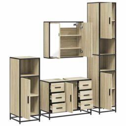 Berkfield Home 4¬†Piece Bathroom Furniture Set¬†Sonoma Oak Engineered Wood in Brown - thumbnail 6