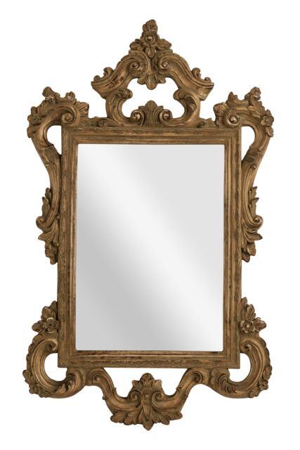 Orsina Baroque Style Antique Finish Wall Mirror, 1.36m High Mirror With Floral & Scrolled Frame, Statement Mirror in Gold - image 1