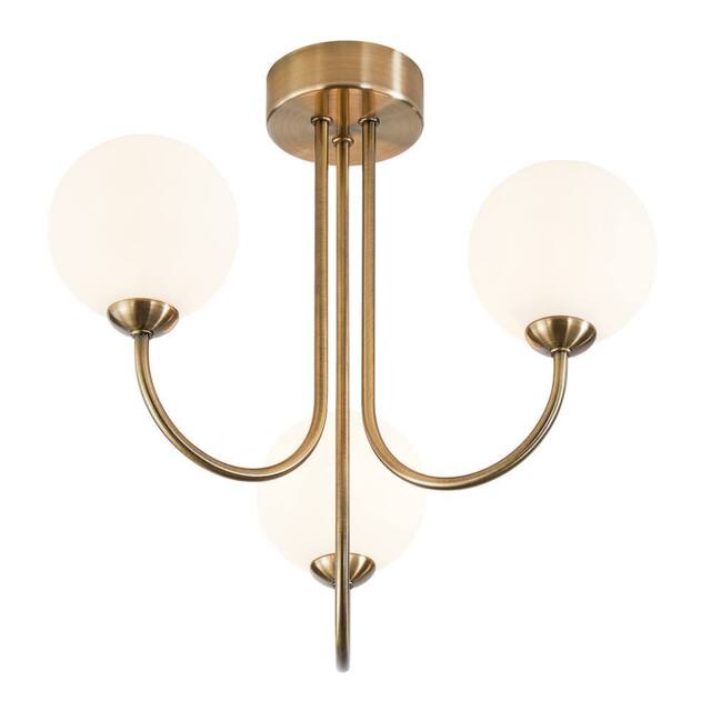 Happy Homewares Modern Designer Antique Brass Ceiling Light with Opal White Globe Glass Shades in Metallic Gold - image 1