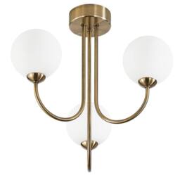 Happy Homewares Modern Designer Antique Brass Ceiling Light with Opal White Globe Glass Shades in Metallic Gold - thumbnail 2