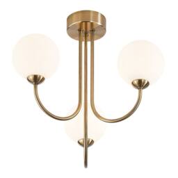 Happy Homewares Modern Designer Antique Brass Ceiling Light with Opal White Globe Glass Shades in Metallic Gold