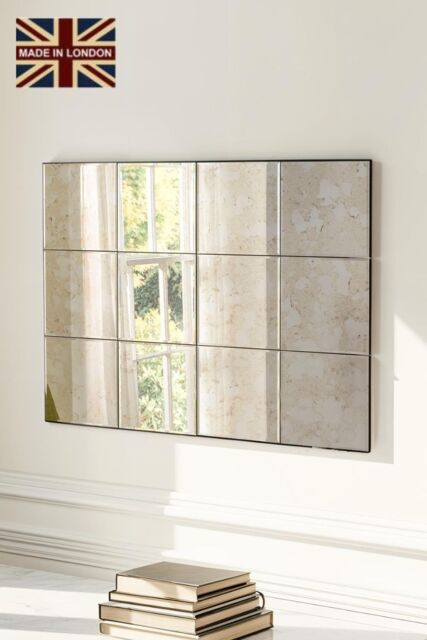 Yearn Mirrors Antique mottled panelled Mirror 123x92cm in Black - Size: 123x92 cm