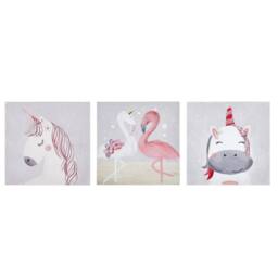 Wyld and Coco Kids Canvas Art Set 3 Grey Pink 30 x 30 cm - Size: 30 cm x 30 cm - thumbnail 2