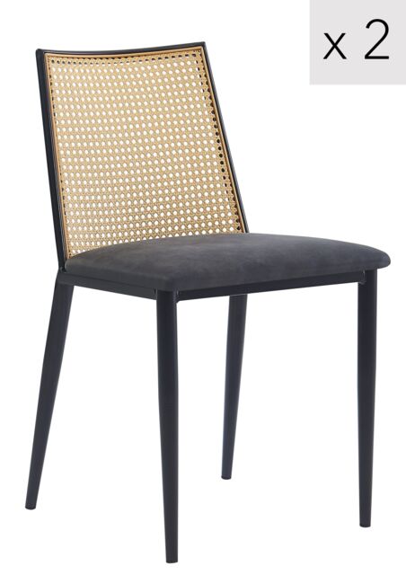 Nordlys Set of 2 Industrial Metal Cane Rattan Dining Chairs in Black - image 1