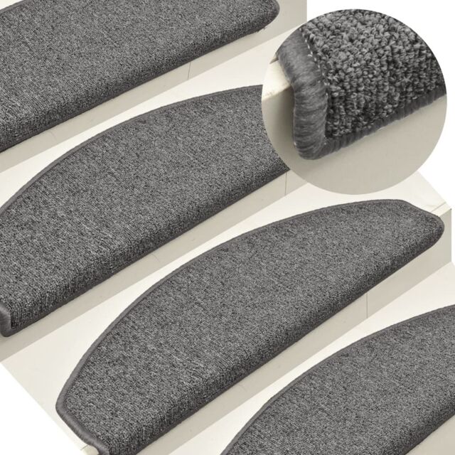 Berkfield Home Carpet Stair Treads 15 pcs Dark Grey 65x24x4 cm - Size: Medium - image 1