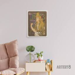 "Artery8 Job Paper Vintage Advert Art Nouveau Canvas Wall Art Print Mucha in Purple - Size: W18"" x H24""" - thumbnail 3