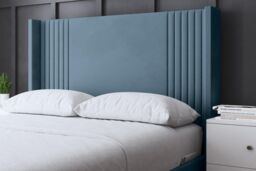 DS Living Elara Winged Metallic Blue Panel Bed with Headboard - Size: Double - thumbnail 3