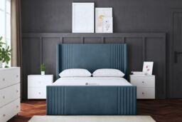 DS Living Elara Winged Metallic Blue Panel Bed with Headboard - Size: Double - thumbnail 2