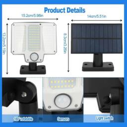 EONLION 210 LED Solar Power Motion Sensor Wall Light in Black - Size: 100 cm - thumbnail 2