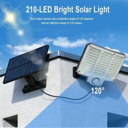 EONLION 210 LED Solar Power Motion Sensor Wall Light in Black - Size: 100 cm - thumbnail 3