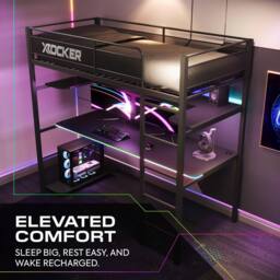 X Rocker Battlebunk RGB LED Single High Sleeper Gaming Bunk Bed with Desk in Black - thumbnail 6