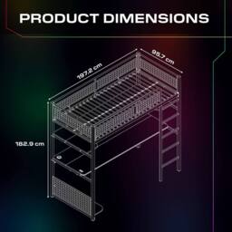X Rocker Battlebunk RGB LED Single High Sleeper Gaming Bunk Bed with Desk in Black - thumbnail 8