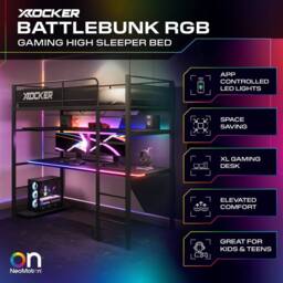 X Rocker Battlebunk RGB LED Single High Sleeper Gaming Bunk Bed with Desk in Black - thumbnail 2