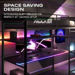 X Rocker Battlebunk RGB LED Single High Sleeper Gaming Bunk Bed with Desk in Black - thumbnail 5