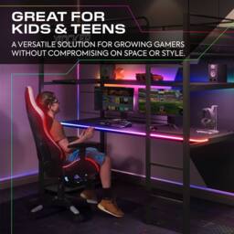 X Rocker Battlebunk RGB LED Single High Sleeper Gaming Bunk Bed with Desk in Black - thumbnail 7